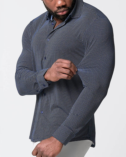 State & Liberty "The Eisenhower" Sport Shirt - Navy With White Grid
