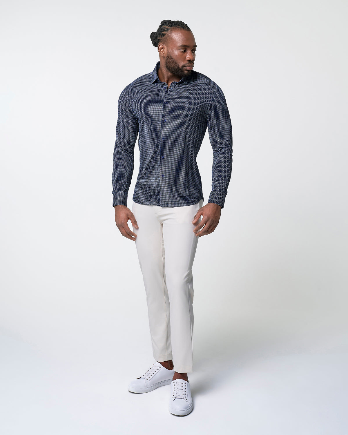 State & Liberty "The Eisenhower" Sport Shirt - Navy With White Grid