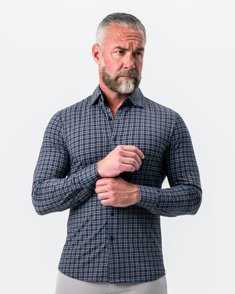 State & Liberty "The Spencer" Sport Shirt - Maroon, Navy, & White Plaid