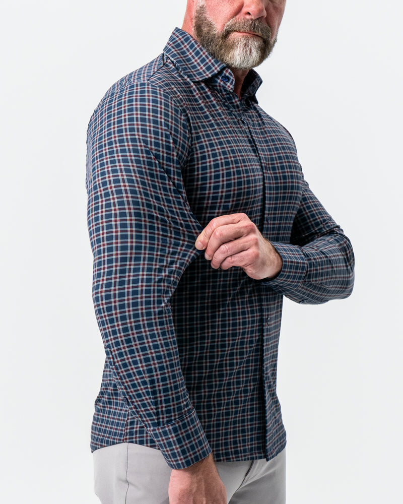 State & Liberty "The Spencer" Sport Shirt - Maroon, Navy, & White Plaid