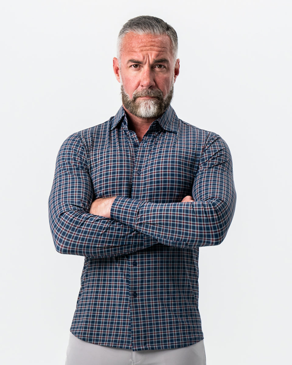 State & Liberty "The Spencer" Sport Shirt - Maroon, Navy, & White Plaid