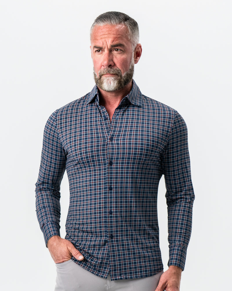 State & Liberty "The Spencer" Sport Shirt - Maroon, Navy, & White Plaid