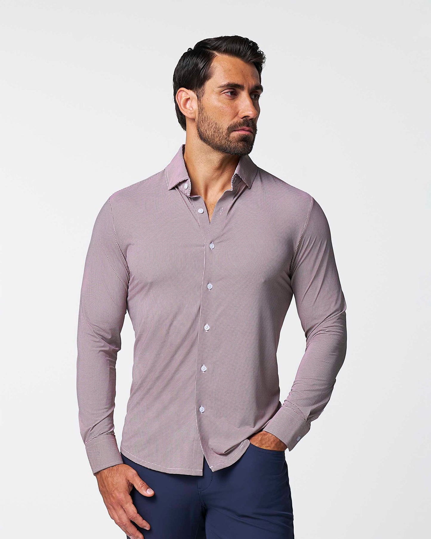 State & Liberty "The Colt" Sport Shirt - Deep Purple Microcheck