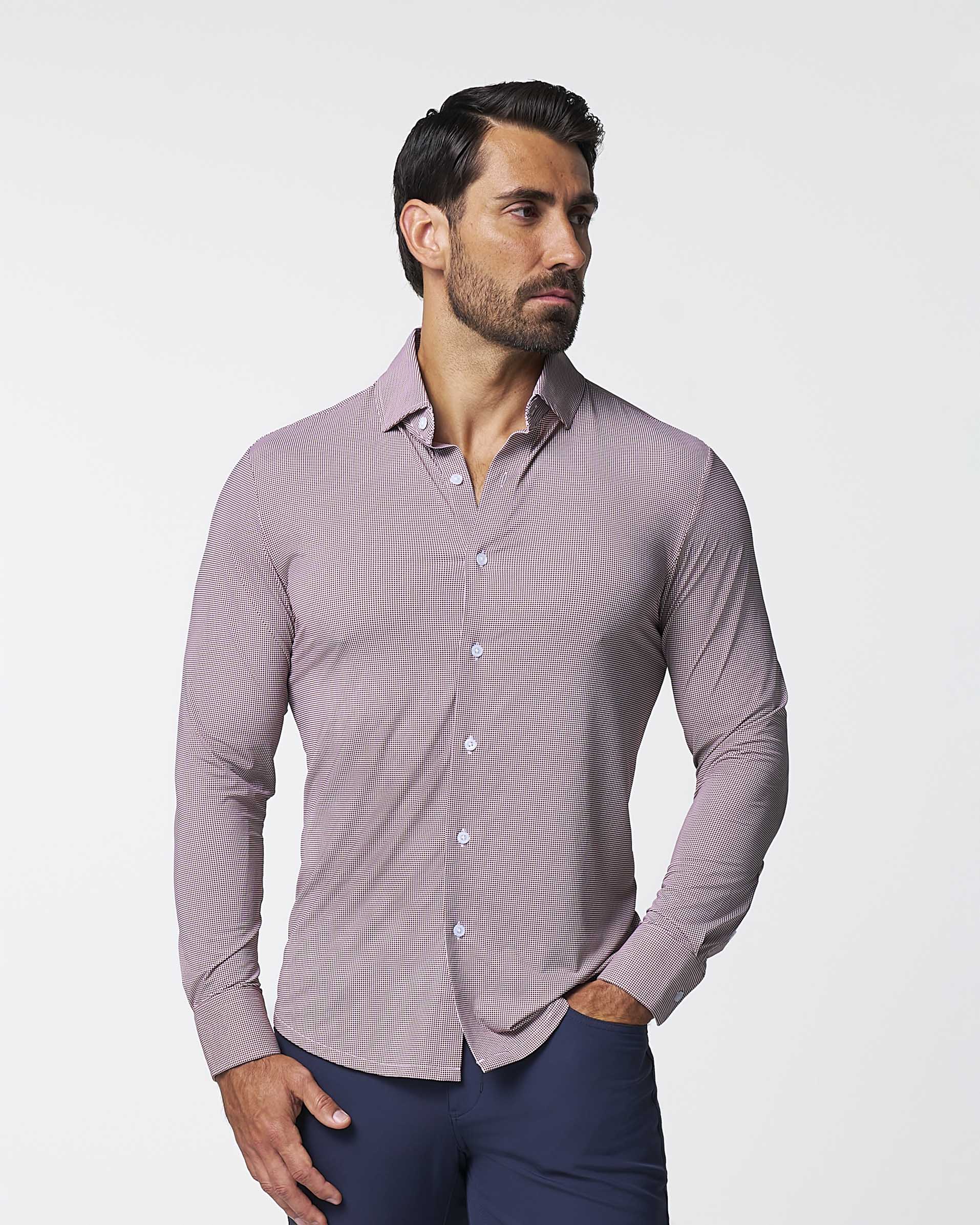 State & Liberty "The Colt" Sport Shirt - Deep Purple Microcheck