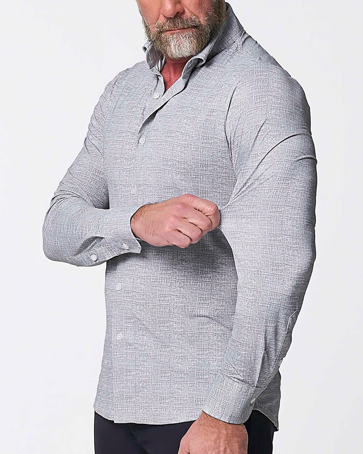 State & Liberty "The Rolo" Sport Shirt - Light Grey Printed Linen