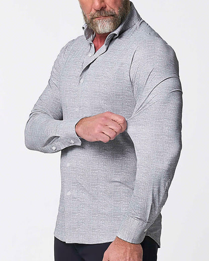 State & Liberty "The Rolo" Sport Shirt - Light Grey Printed Linen