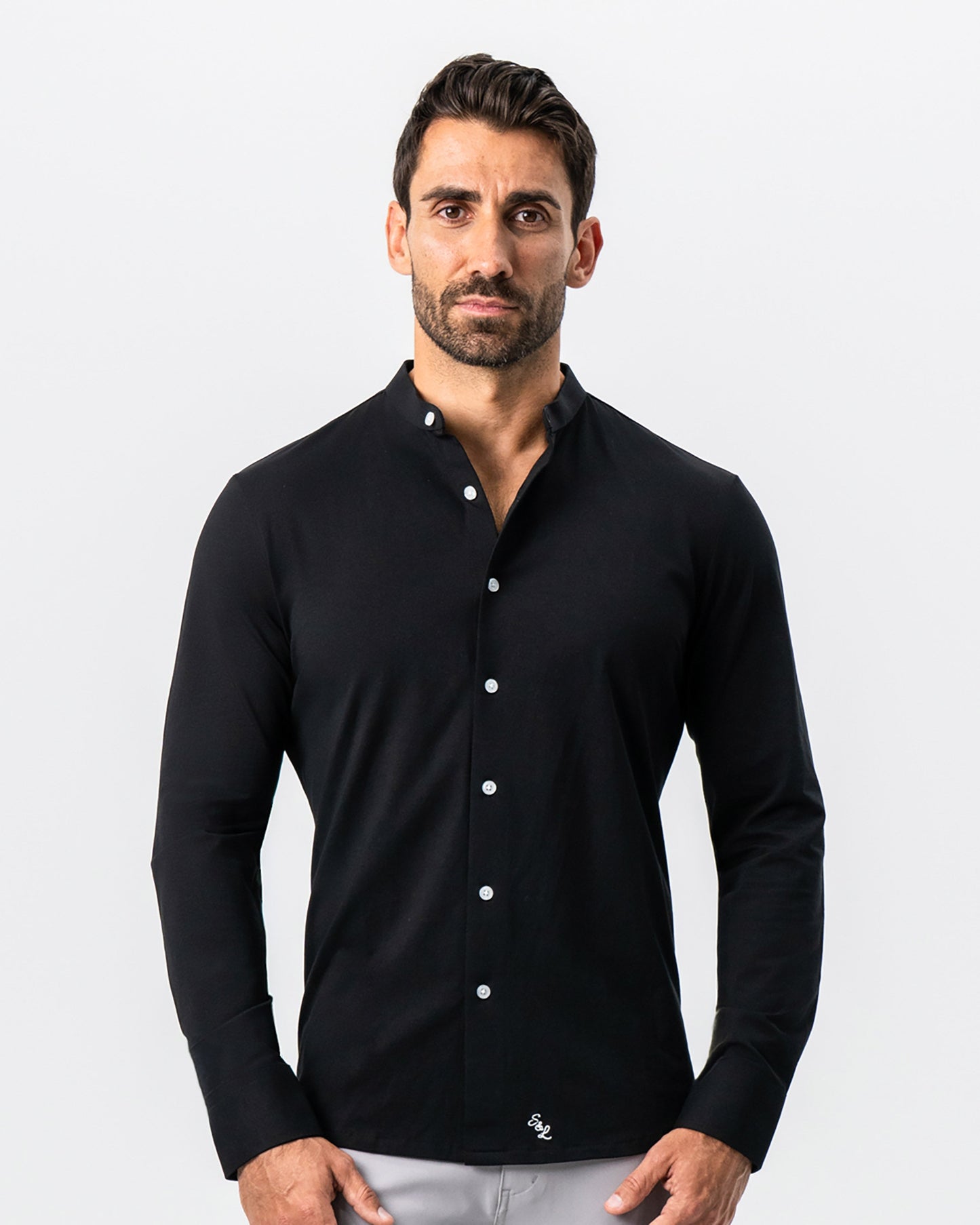 State & Liberty Banded Collar Button Down - Black