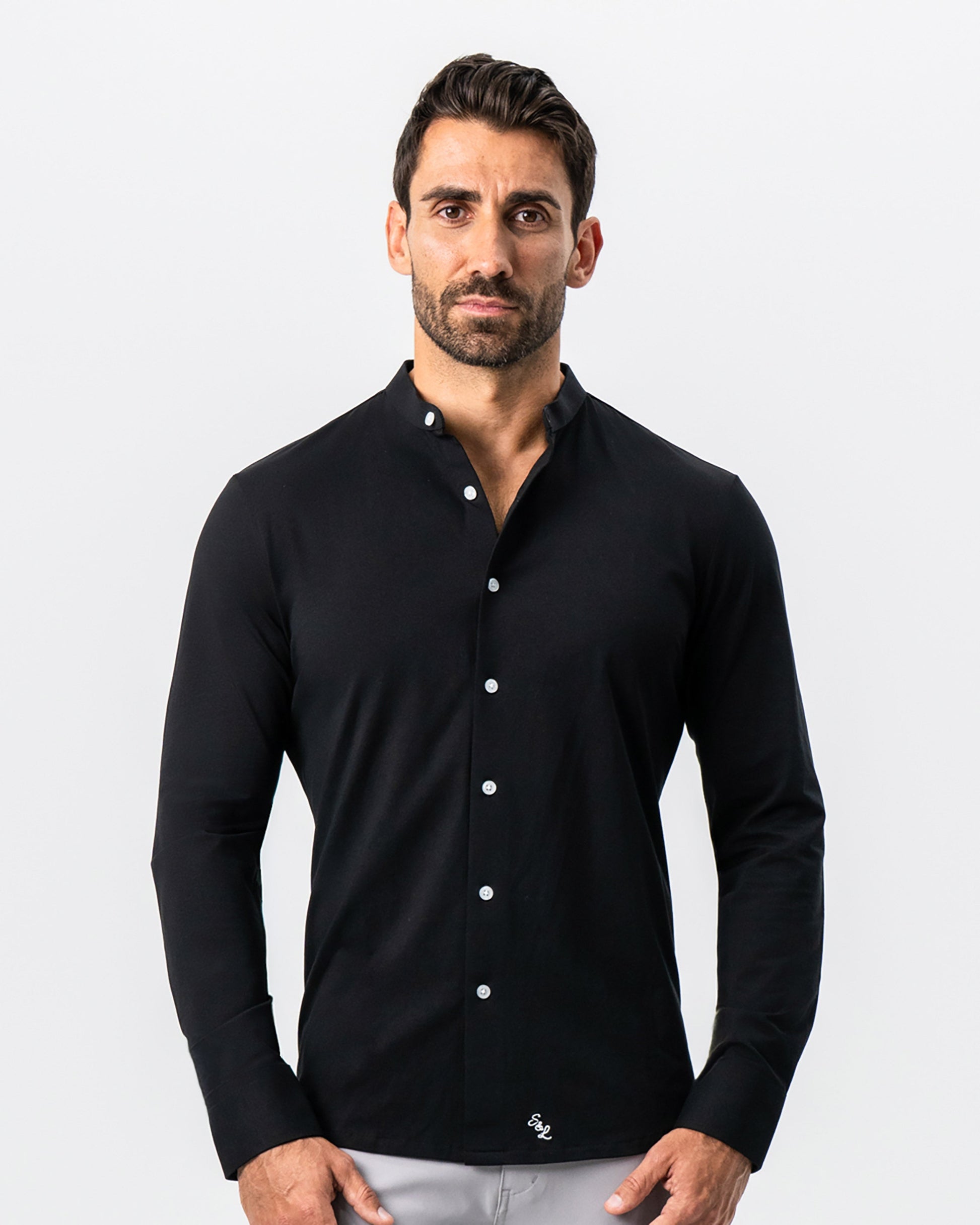 State & Liberty Banded Collar Button Down - Black