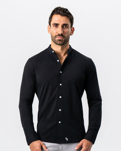 State & Liberty Banded Collar Button Down - Black
