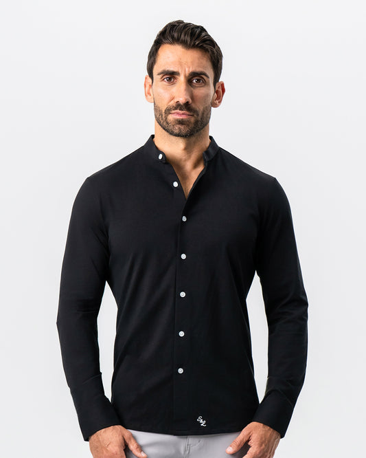 State & Liberty Banded Collar Button Down - Black