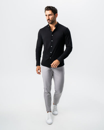 State & Liberty Banded Collar Button Down - Black