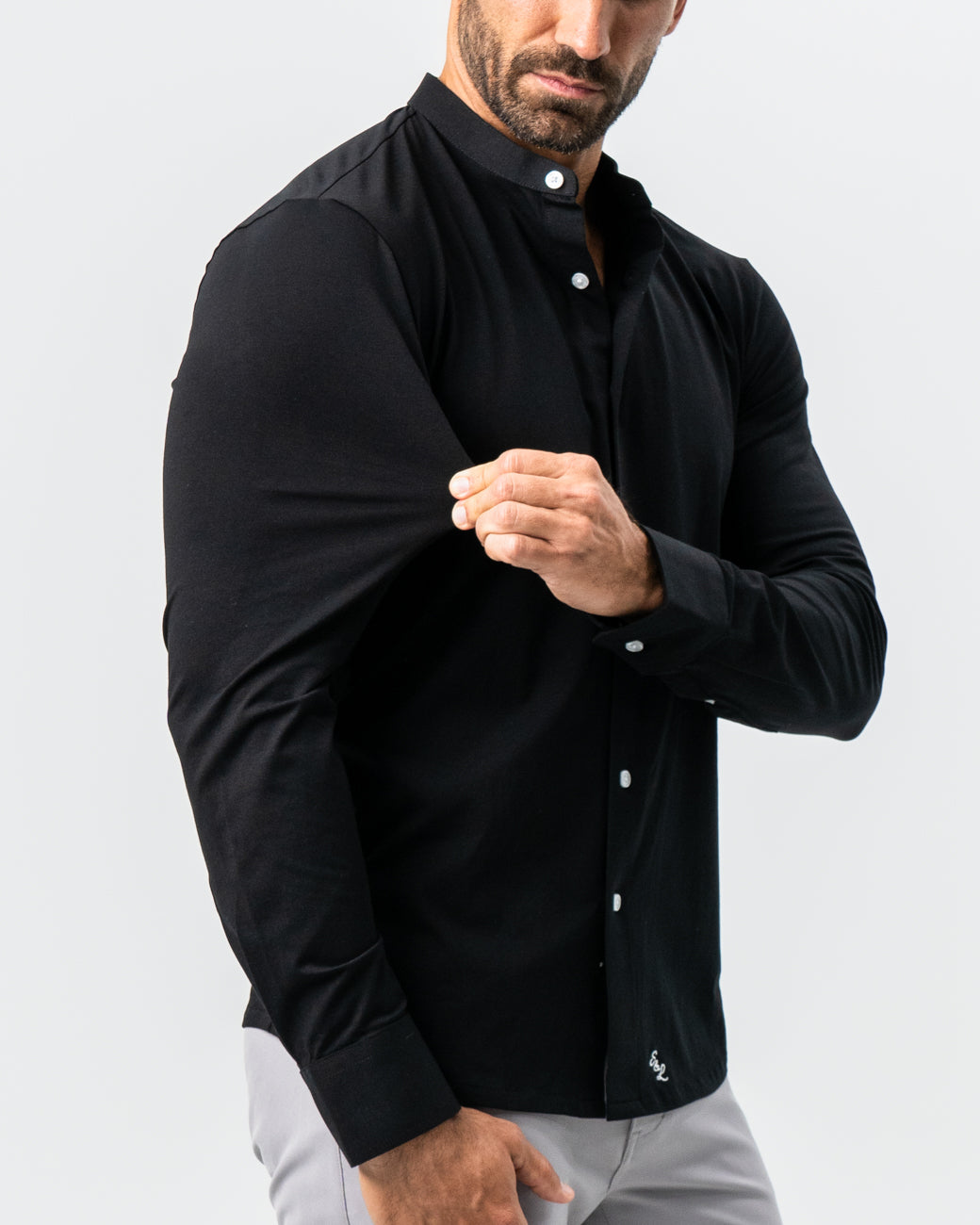 State & Liberty Banded Collar Button Down - Black
