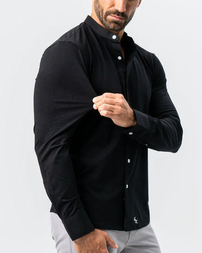 State & Liberty Banded Collar Button Down - Black
