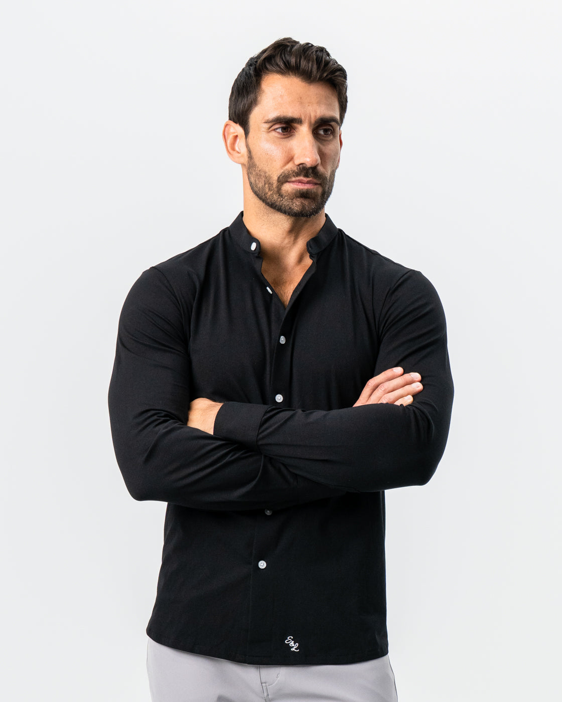 State & Liberty Banded Collar Button Down - Black