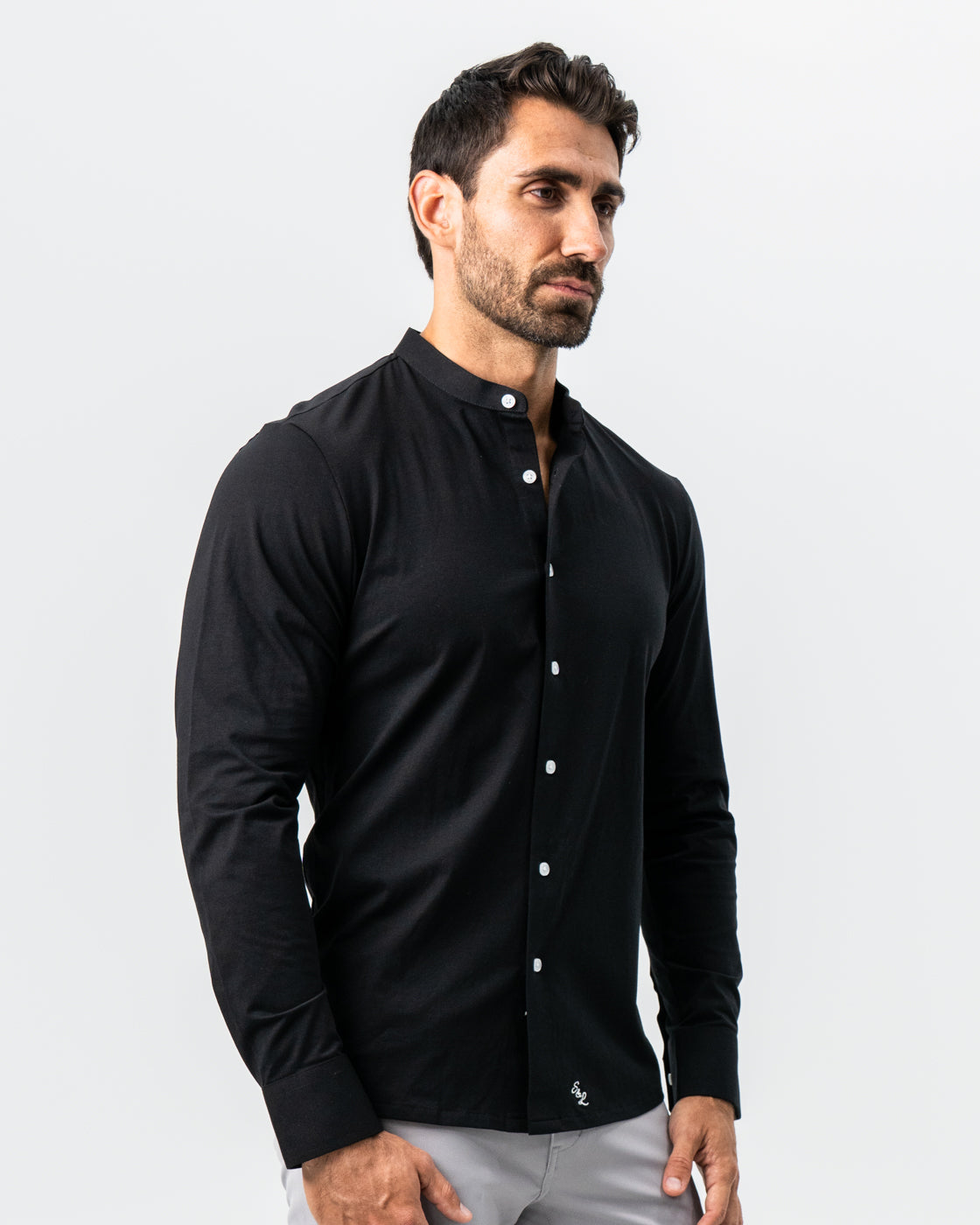 State & Liberty Banded Collar Button Down - Black