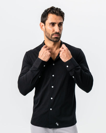 State & Liberty Banded Collar Button Down - Black