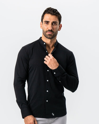 State & Liberty Banded Collar Button Down - Black