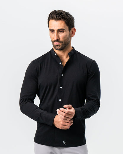 State & Liberty Banded Collar Button Down - Black