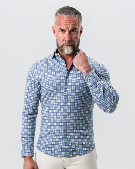 State & Liberty "The Ellis" Blue, Tan & Teal Plaid Button Down