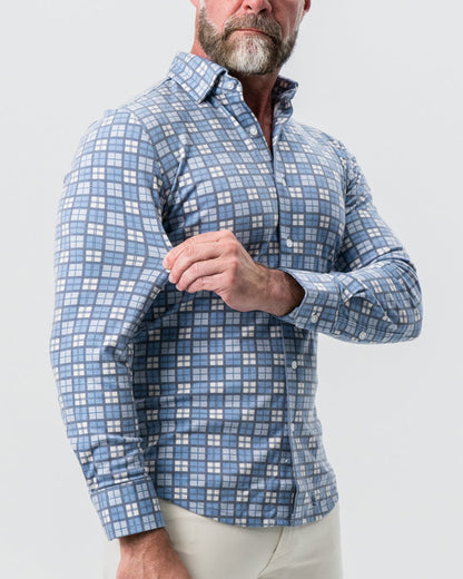 State & Liberty "The Ellis" Blue, Tan & Teal Plaid Button Down