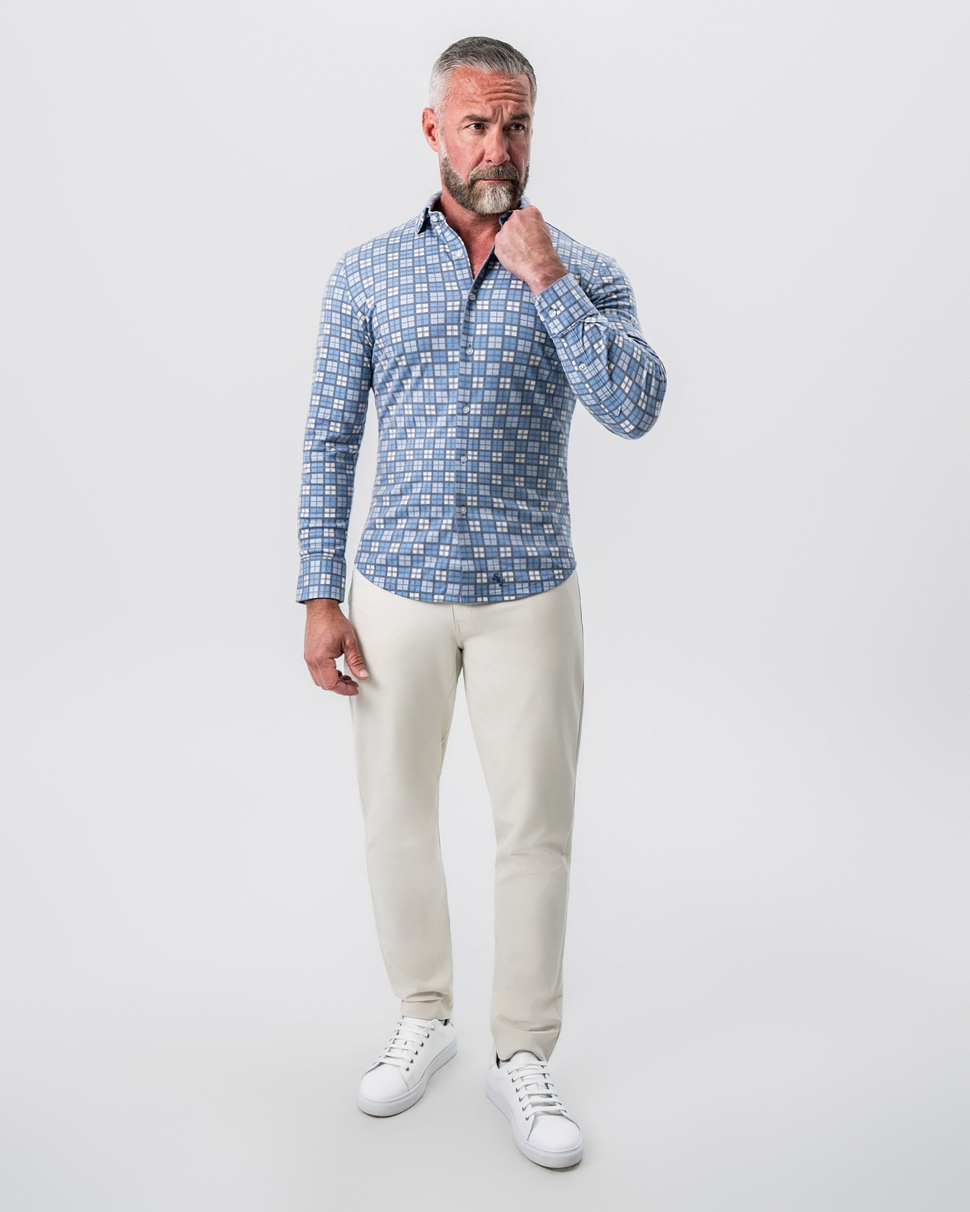 State & Liberty "The Ellis" Blue, Tan & Teal Plaid Button Down