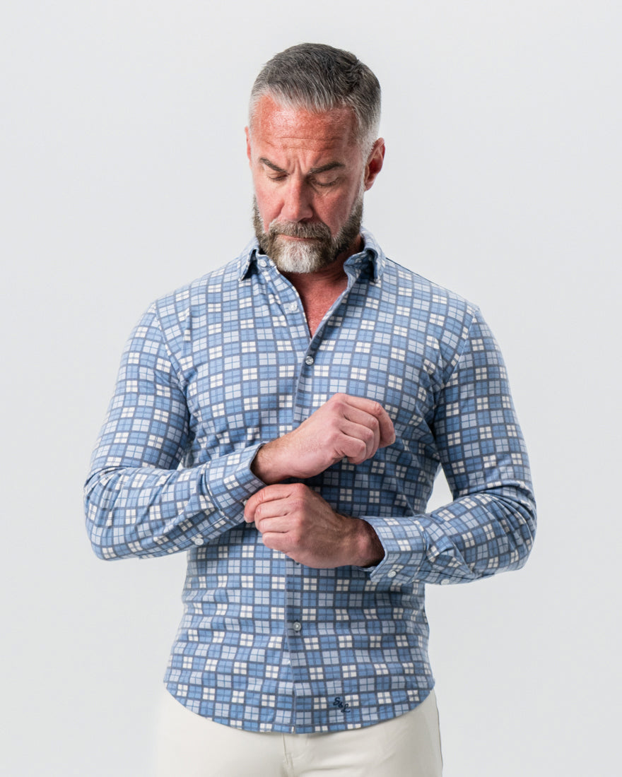 State & Liberty "The Ellis" Blue, Tan & Teal Plaid Button Down