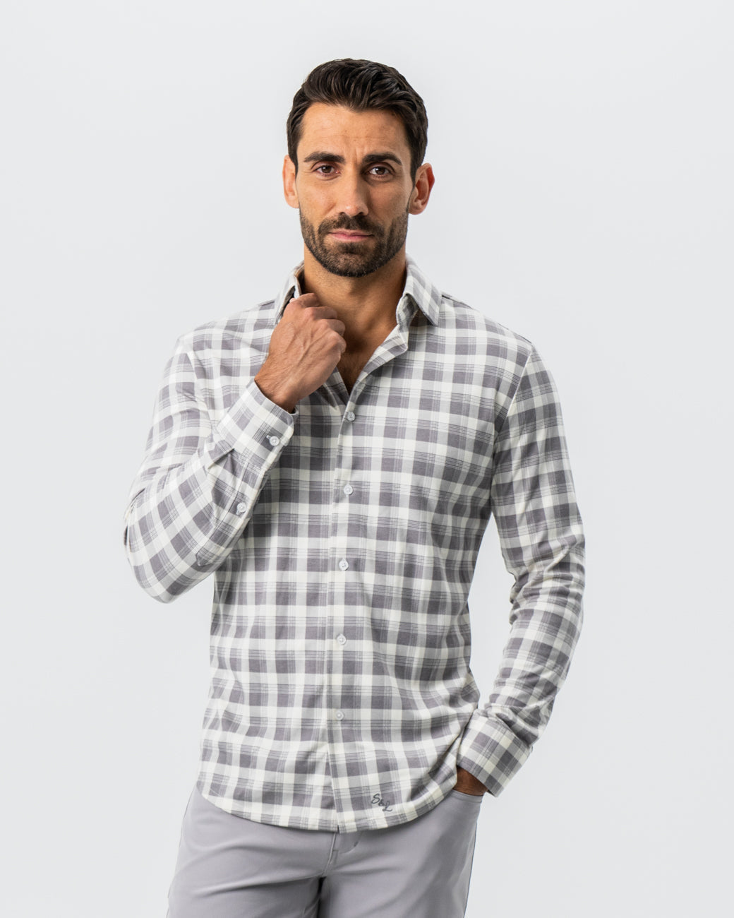 State & Liberty "The Holden" Grey Plaid Button Down