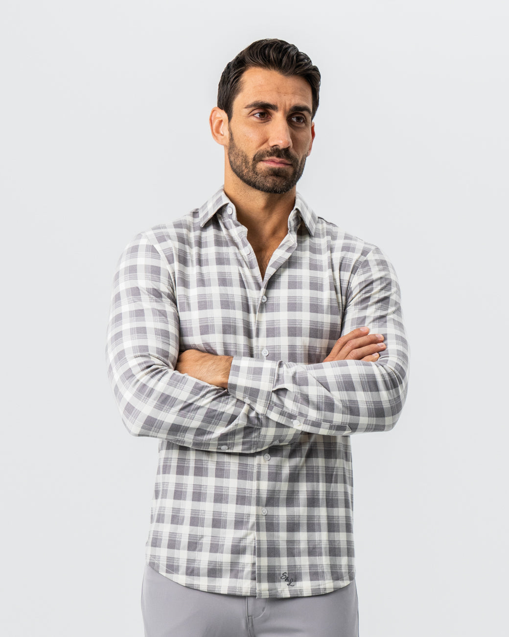 State & Liberty "The Holden" Grey Plaid Button Down