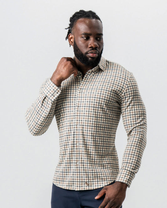 State & Liberty "The Palmer" Brown, Grey, and White Gingham Button Down