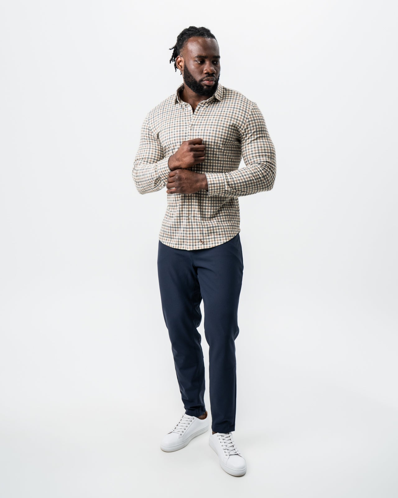 State & Liberty "The Palmer" Brown, Grey, and White Gingham Button Down