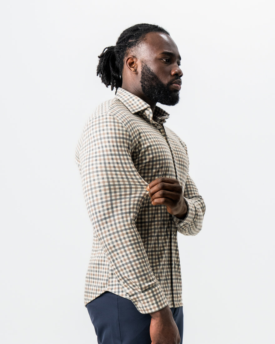 State & Liberty "The Palmer" Brown, Grey, and White Gingham Button Down