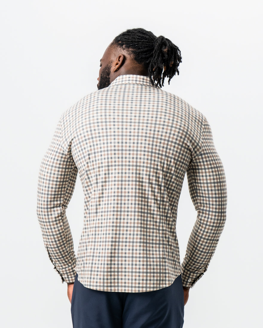 State & Liberty "The Palmer" Brown, Grey, and White Gingham Button Down