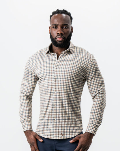 State & Liberty "The Palmer" Brown, Grey, and White Gingham Button Down