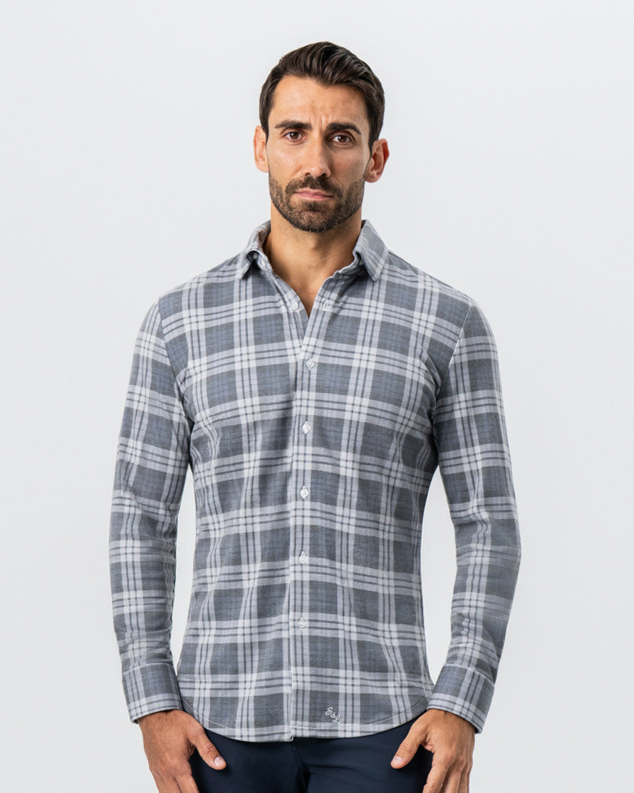 State & Liberty "The Warner" Grey and White Windowpane Button Down