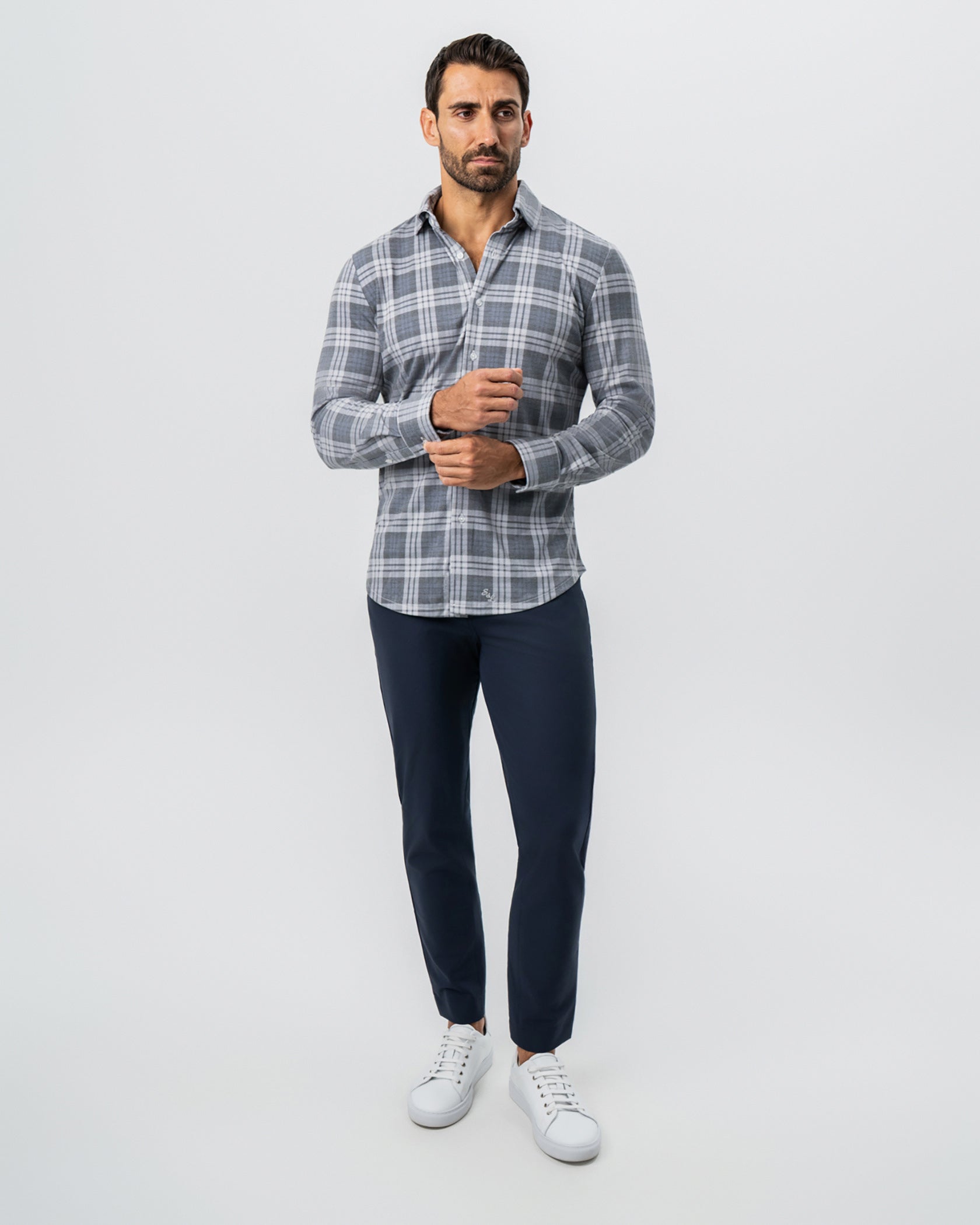 State & Liberty "The Warner" Grey and White Windowpane Button Down