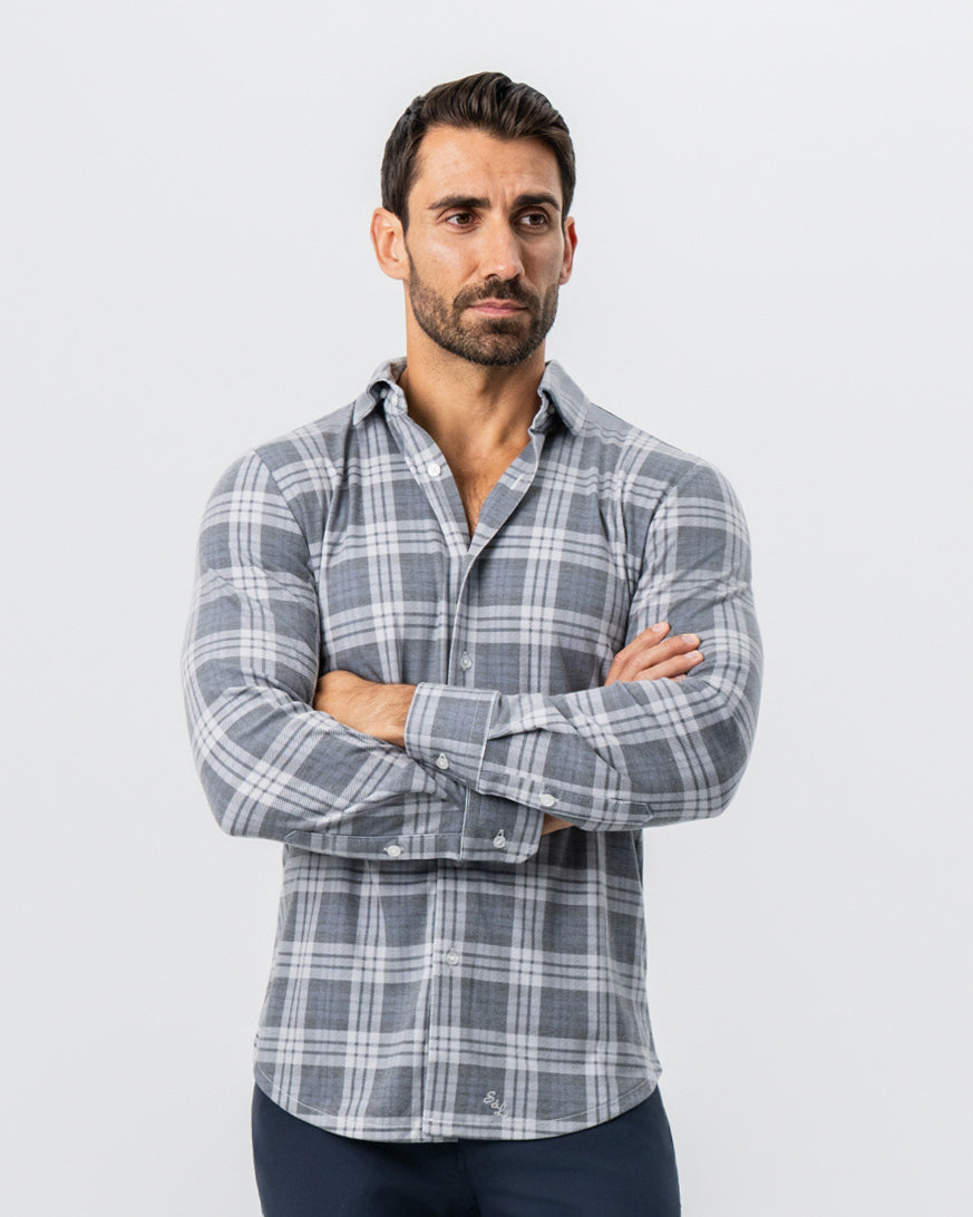 State & Liberty "The Warner" Grey and White Windowpane Button Down