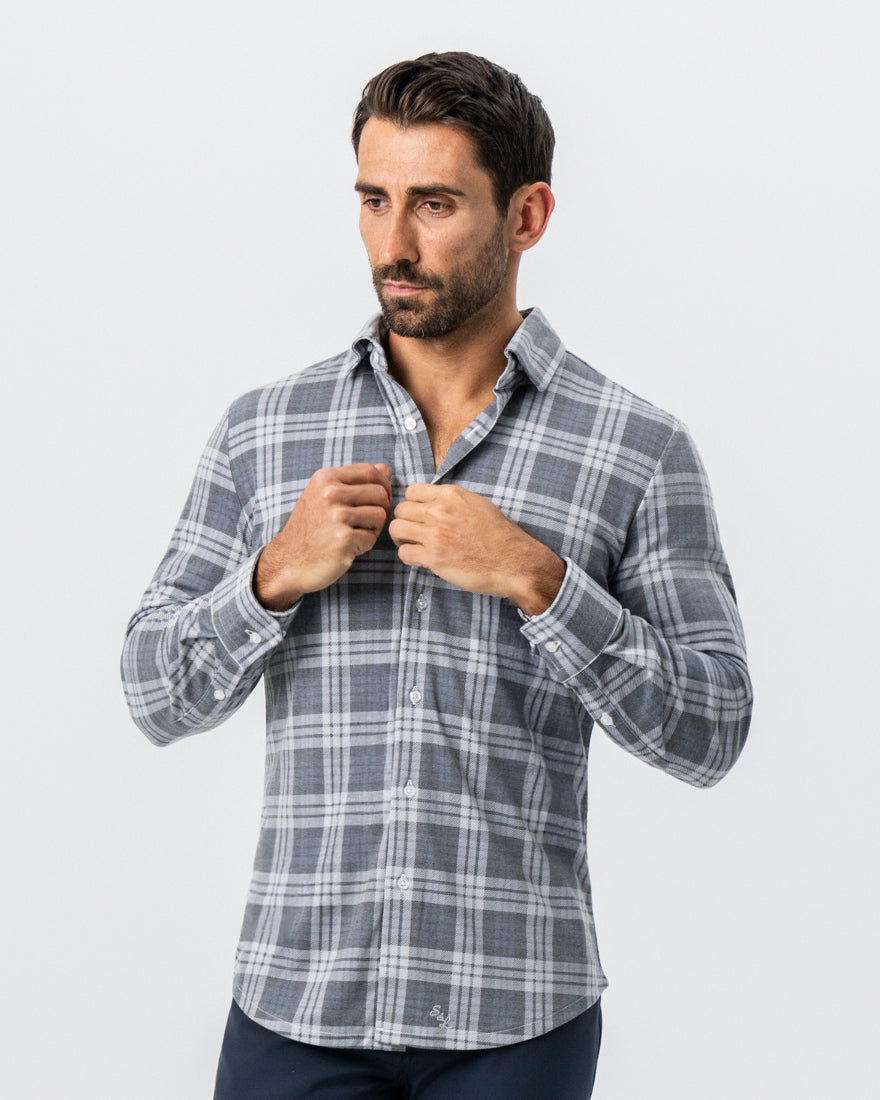 State & Liberty "The Warner" Grey and White Windowpane Button Down