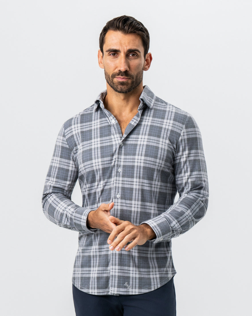 State & Liberty "The Warner" Grey and White Windowpane Button Down