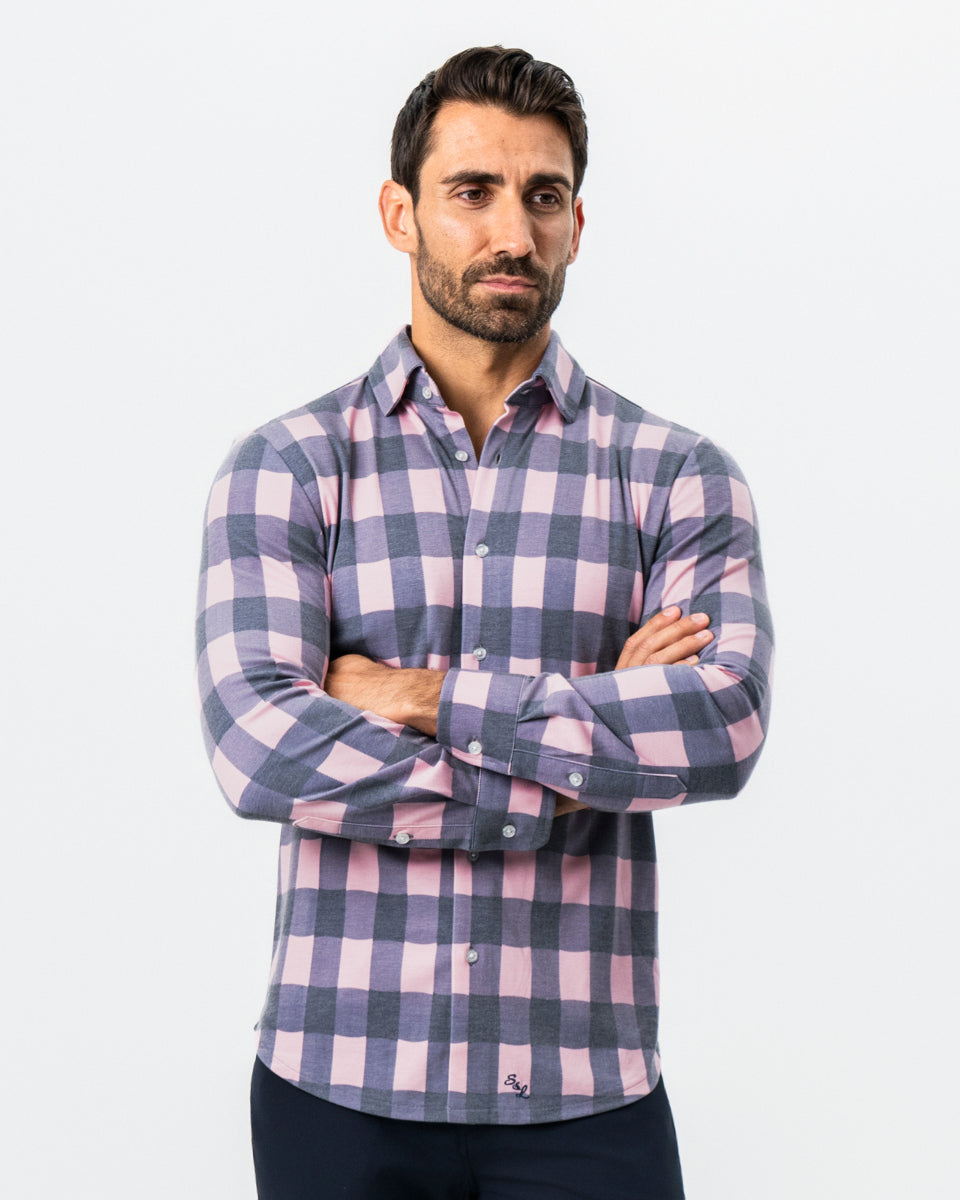 State & Liberty "The Summers" Pink & Navy Check Button Down