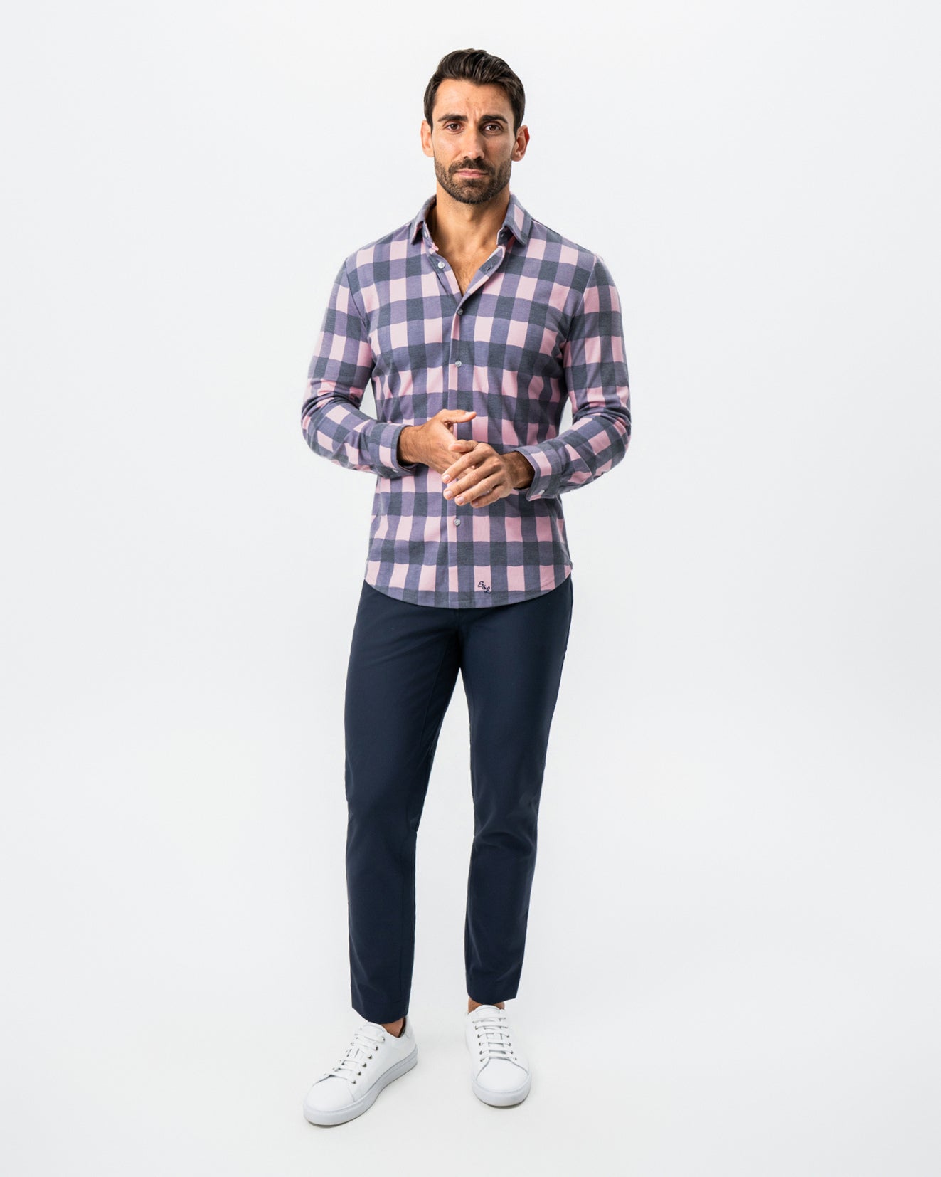 State & Liberty "The Summers" Pink & Navy Check Button Down