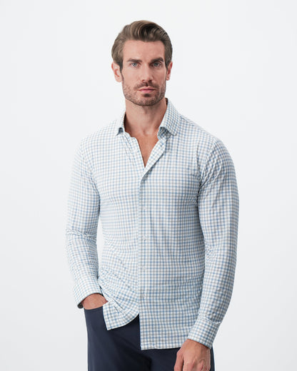 State & Liberty "The Dime" Sport Shirt - White, Grey & Light Blue Windowpane