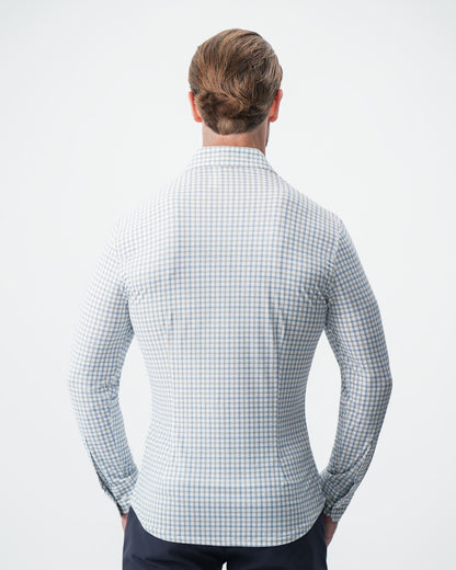 State & Liberty "The Dime" Sport Shirt - White, Grey & Light Blue Windowpane