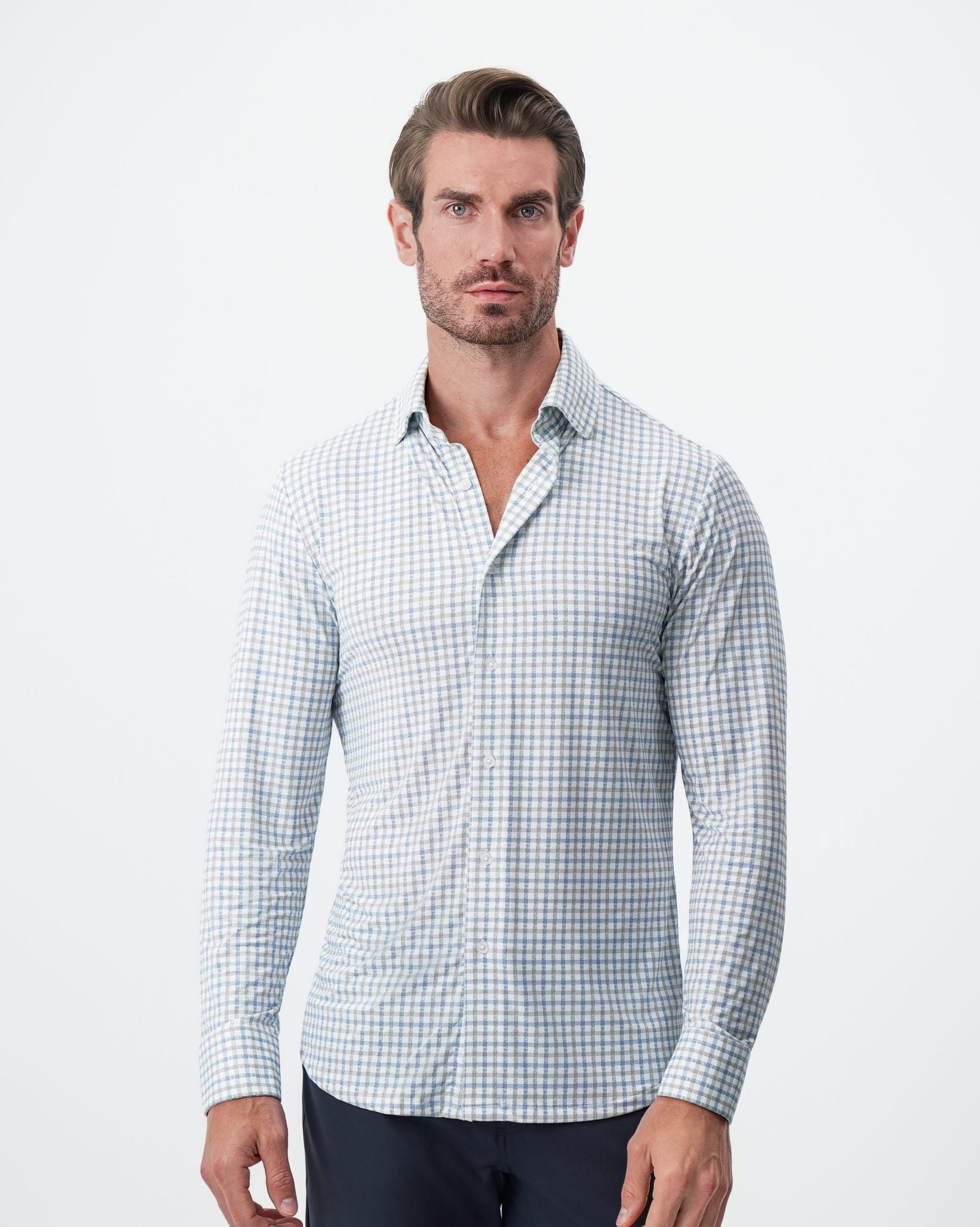 State & Liberty "The Dime" Sport Shirt - White, Grey & Light Blue Windowpane
