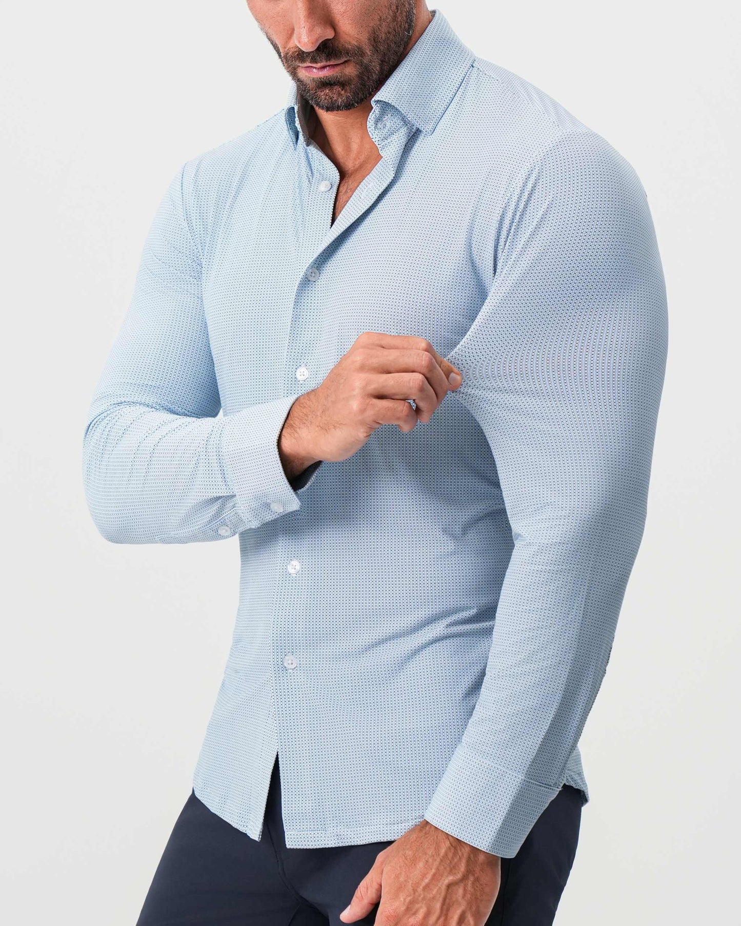 State & Liberty "The Wesley" Sport Shirt - Geo Light Blue & White Diamond