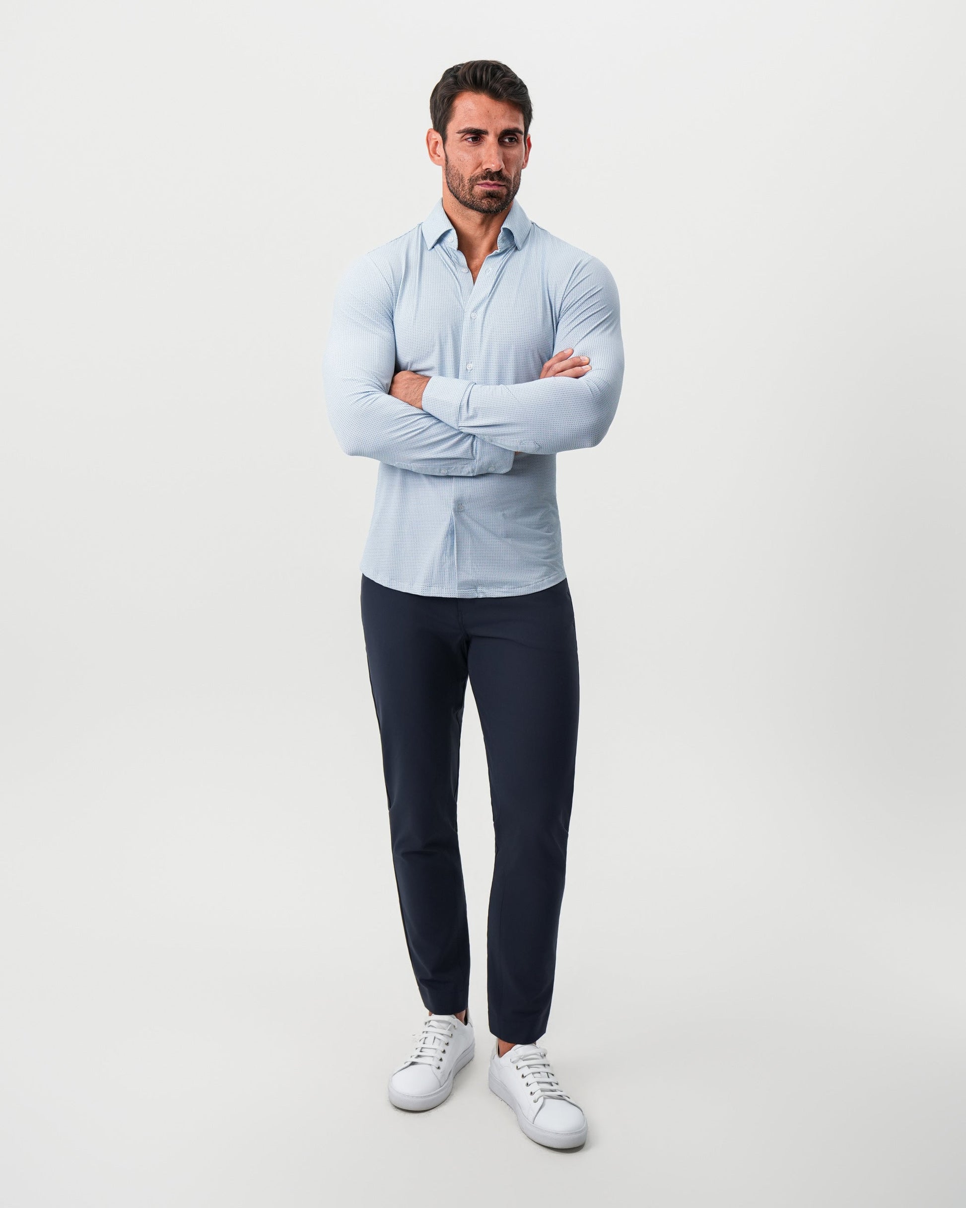 State & Liberty "The Wesley" Sport Shirt - Geo Light Blue & White Diamond