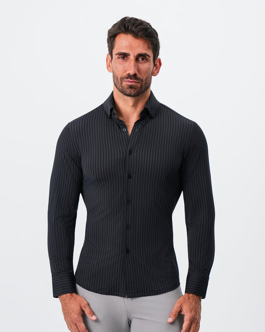 State & Liberty "The Hartley" Sport Shirt - Black & Grey Bengal Stripe