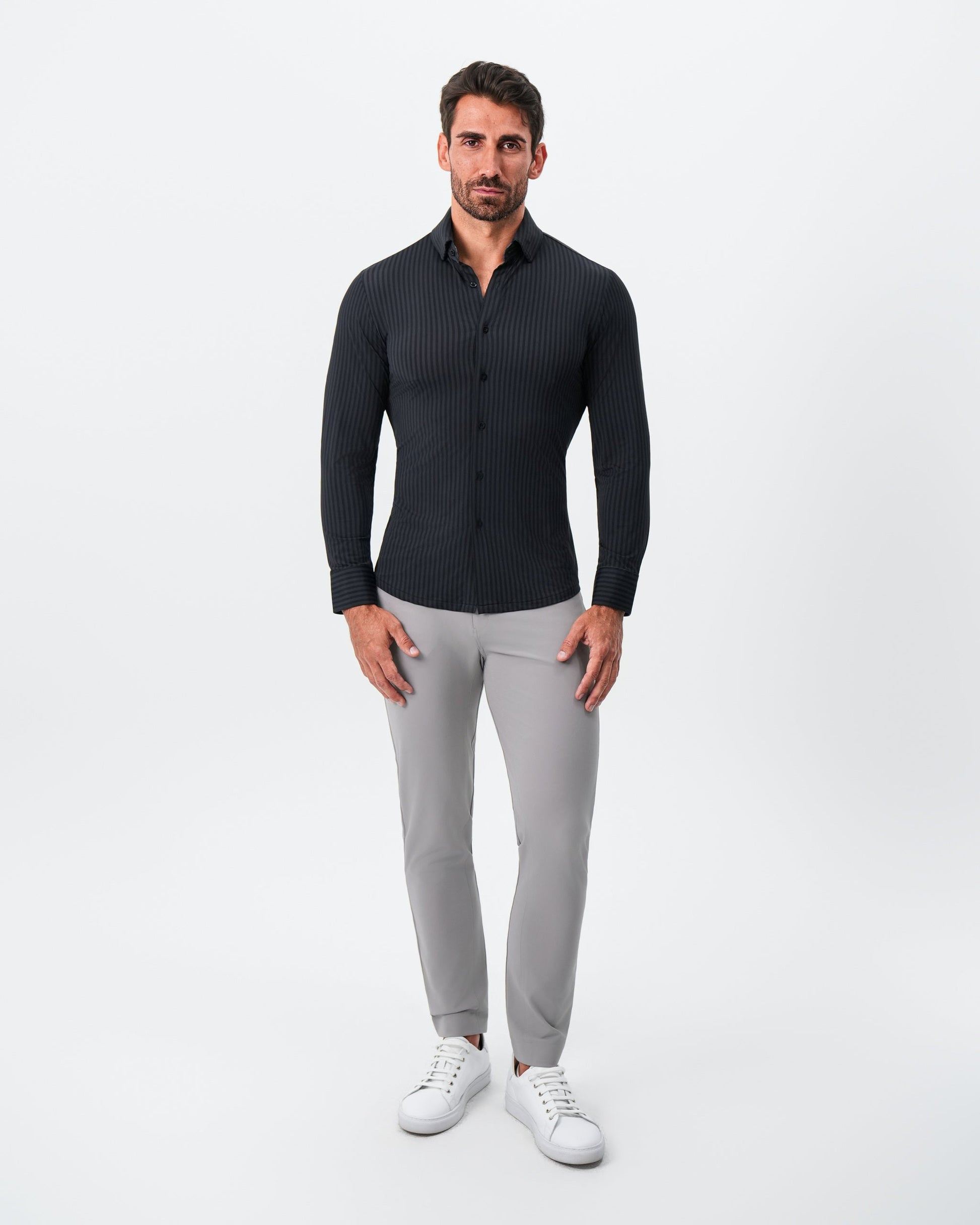 State & Liberty "The Hartley" Sport Shirt - Black & Grey Bengal Stripe