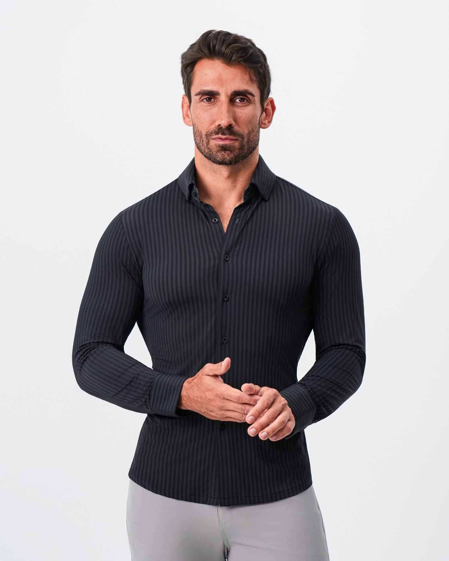 State & Liberty "The Hartley" Sport Shirt - Black & Grey Bengal Stripe