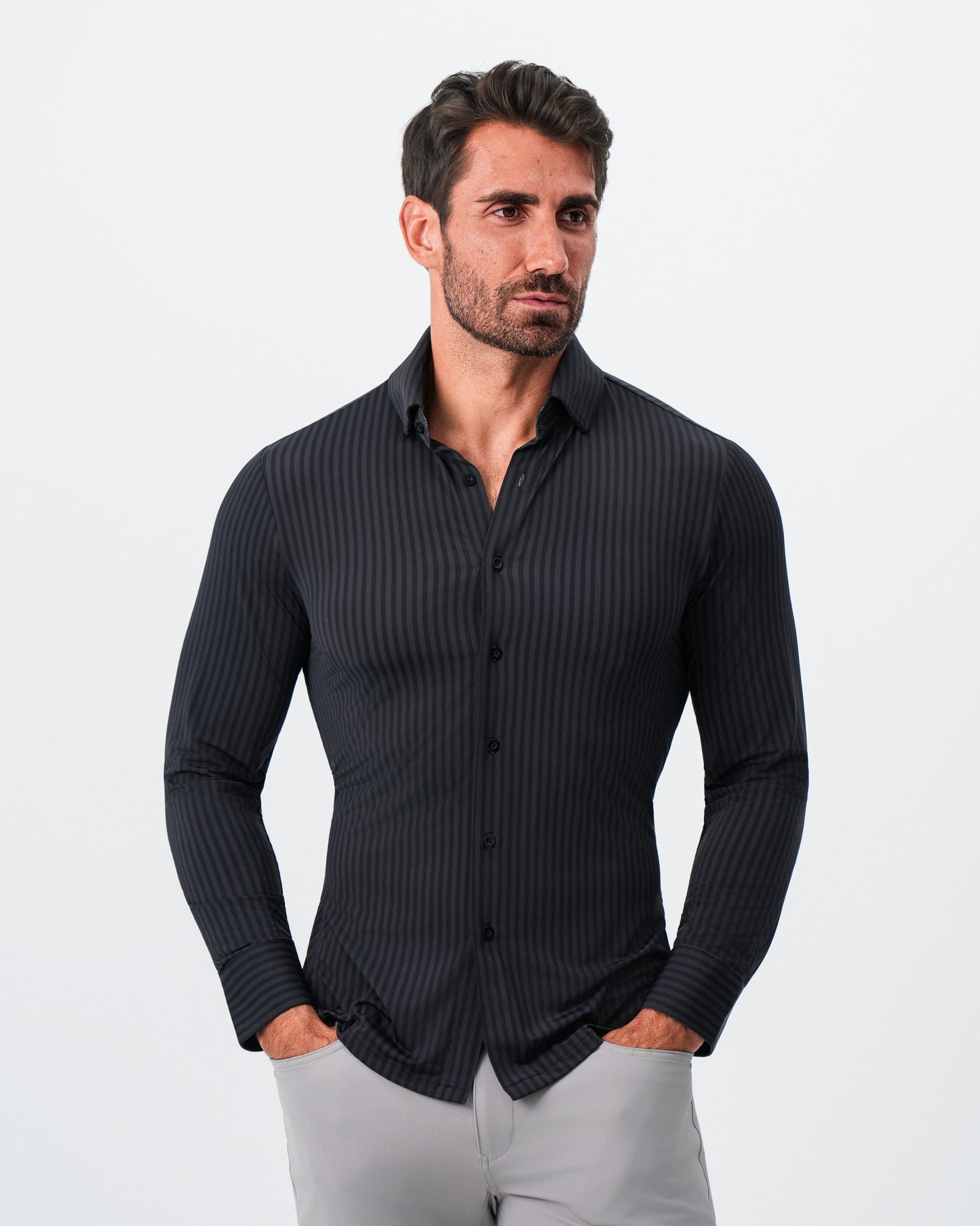 State & Liberty "The Hartley" Sport Shirt - Black & Grey Bengal Stripe