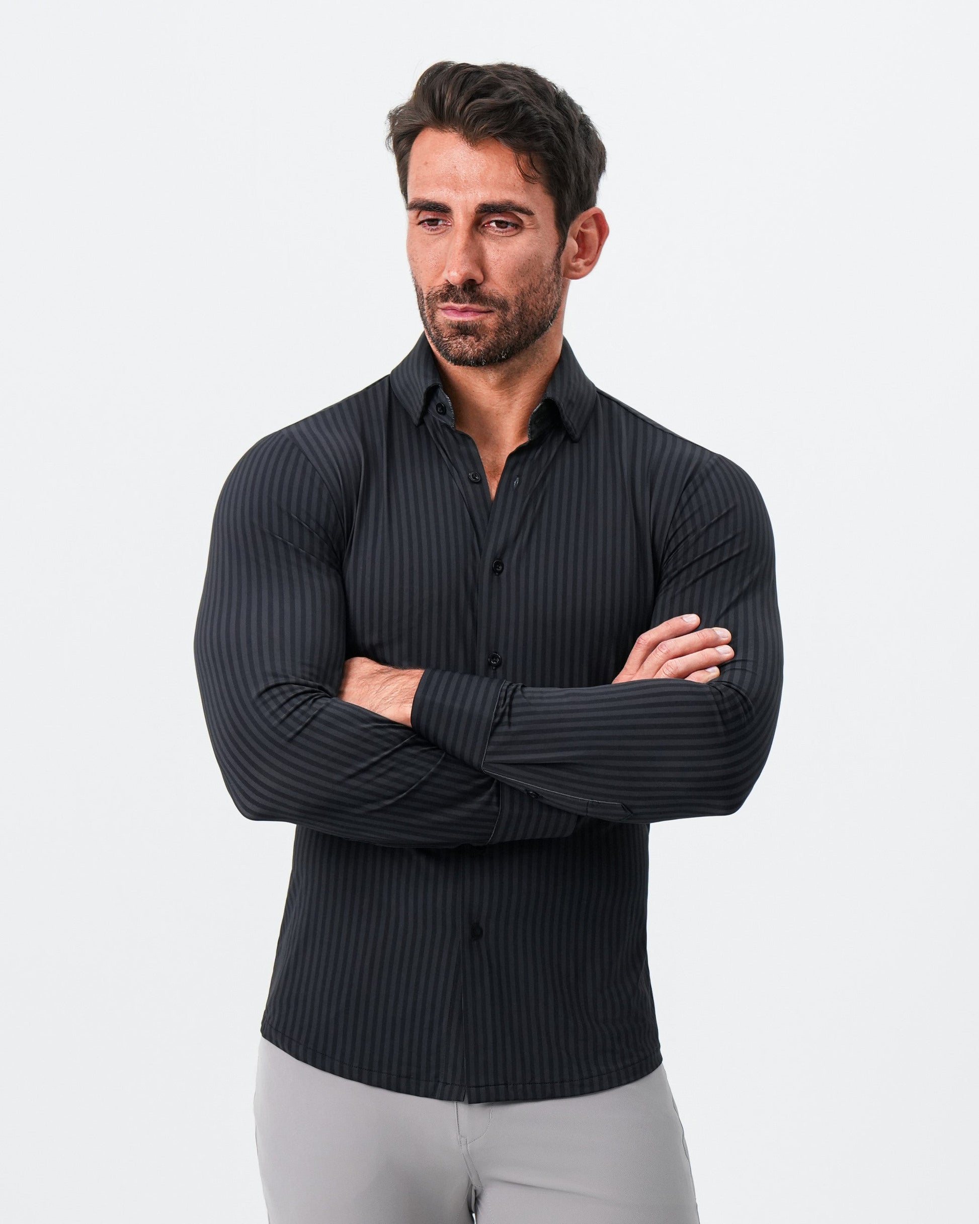 State & Liberty "The Hartley" Sport Shirt - Black & Grey Bengal Stripe